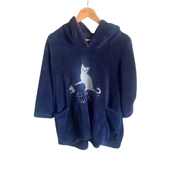 Navy Blue Hooded Sherpa Pullover Sweatshirt. Size XL. - Picture 5 of 6